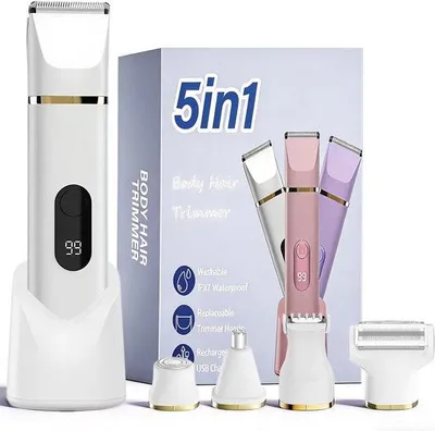 Obrázek produktu pro Elektrický holicí strojek 5 v 1 pro ženy – intimní depilátor, depilátor pro bikiny, holicí strojek pro obličej, nohy a podpaží – voděodolný