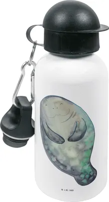 Produktbild von Mr. & Mrs. Panda Wasserflasche Seekuh Happy - Weiß - Geschenk, Trinkflasche Kindergarten, Achtsamkeit, Getränkeflasche, Kinder, Meer, Freundin, Sportflasche, Zufrieden