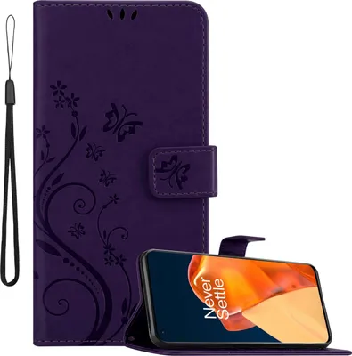 Obrázek produktu pro Kryt Cadorabo pro OnePlus 9 PRO v barvě FLORAL DARK PURPLE ochranný kryt v květinovém designu s magnetickým zavíráním, funkcí stojánku a sloty na karty flipové pouzdro květinový obal kryt na mobilní telefon s klopou pouzdro typu kniha