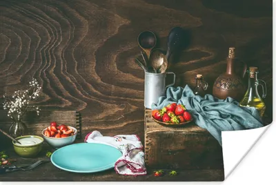 Produktbild von MuchoWow® Poster Rustikal - Obst - Küchenutensilien - Erdbeere 180x120 cm - Fotoplakat