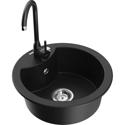 Obrázek produktu pro Mexen Diego 1-miskový granitový dřez s kuchyňskou baterií Telma, Černá - 6512-77-670200-70