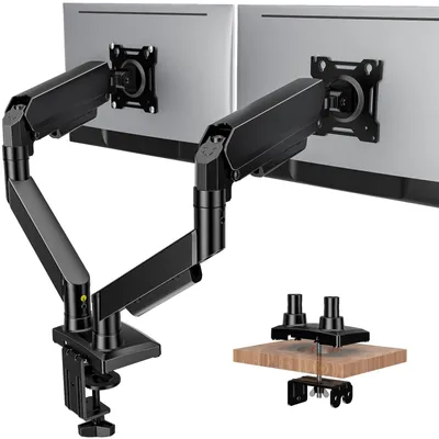 Obrázok produktu pre Omgoods – Držiak monitora s dvojitou plynovou pružinou – Nastaviteľný monitorový rameno na stôl (do 9 kg)