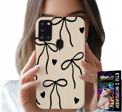 Zdjęcie produktu dla Etui Do Samsung Galaxy A21S - Beżowe Kokardki Wstążka Modne Wzory