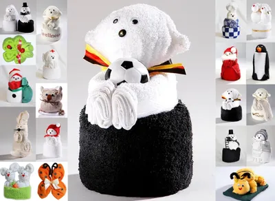 Produktbild von Frottier Geschenk Set viele Modelle Handarbeit Origami Gästetuch Handtuch Waschhandschuh, Motiv/Art:Fussballbär Deutschland