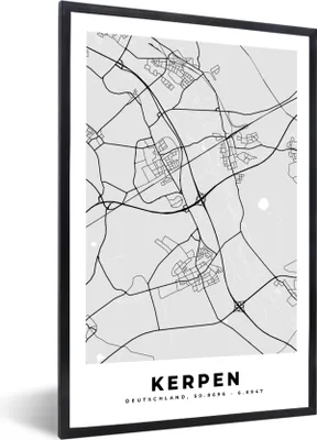 Produktbild von MuchoWow® Gerahmtes Poster Stadtplan - Stadtplan von Kerpen - Deutschland 20x30 cm - Poster mit Schwarzem Bilderrahmen Wandposter Rahmen Foto Bilder - Drucken - Bilder Poster im Rahmen