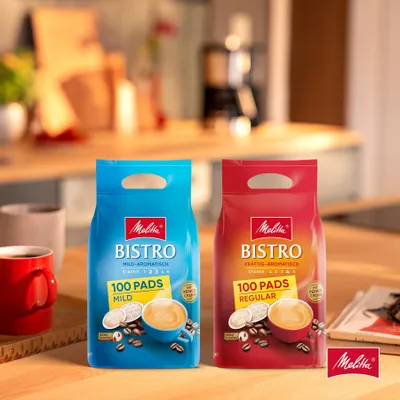 Produktbild von Melitta Bistro mild Pads, Kaffeepads für Pad-Maschinen, 2er / 8er Set