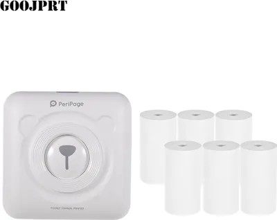 Produktbild von PeriPage Mini Pocket Etikettendrucker Labelprinter Thermodrucker Papierdrucker mit Bluetooth-Verbindung mit 6 Rollen Thermopapier 57 * 30 mm Thermodrucker Druckpapier, weiß