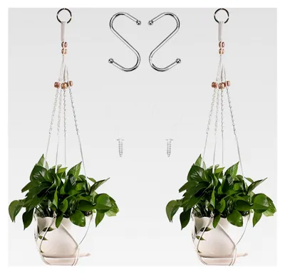 Produktbild von 2 Stück 80 cm Makramee Blumenampel Hängend Innen mit 4 Haken, Boho Deko Blumentopf Hängend, Baumwollseil Hängetopf für Pflanzen, Hängeampel für Innen, Außen, Decken, Garten, Balkone, Wanddeko