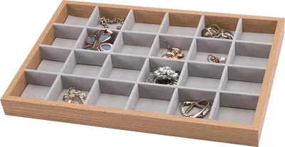 Produktbild von Holz 24 Fächer Schmucktablett Vorlagebrett Schmucklade Schmuckbox Schmuckkasten Schmuckdisplay Aufbewahrungsbox