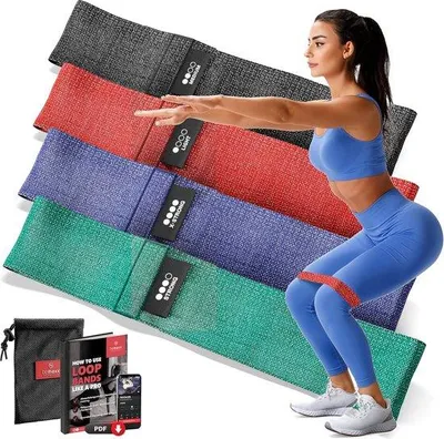 Produktbild von Famanu Set mit Elastischen Widerstandsbändern für Fitness und Yoga - 4 Bänder mit verschiedenen Widerstandsstufen