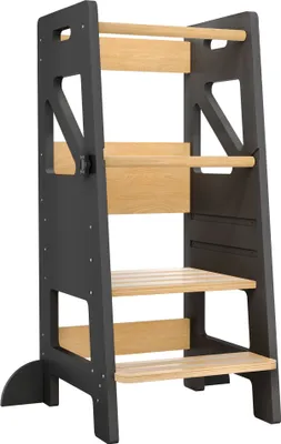 Produktbild von UISEBRT 2-in-1 Lernturm & Tritthocker, höhenverstellbar, Montessori Lernturm für Kinder, stabiler und sicherer Kindertritt für Baby- & Kleinkinderzimmer, Schwarz