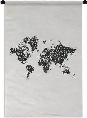 Produktbild von MuchoWow® Wandteppich Wandbehang Weltkarte - Zahlen - Schwarz 90x135 cm Tapisserie Dekoration Wandtuch - Baumwolle - Wandskulptur