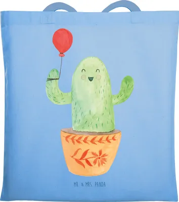 Produktbild von Mr. & Mrs. Panda Tote Bag Kaktus Luftballon - Sky Blue - Geschenk, Jutebeutel, Einkaufstasche, Ausbildung, Neustart, Einkaufstüte, Shopping Tasche, Büro, Freude, Kakteen