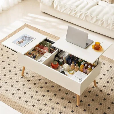 Imagen del producto de Mesa de centro con altura ajustable y espacio de almacenamiento, mesa extensible para el salón