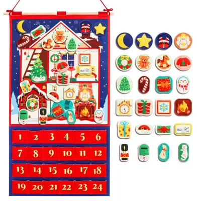 Produktbild von Adventskalender Filz Weihnachtshaus zum Befüllen mit 24 Taschen und Ornamenten zum Aufhängen