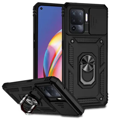 Obrázek produktu pro Pouzdro pro OPPO A94 4G / F19 Pro dvouvrstvé pouzdro s posuvným krytem kamery a prstencovým stojánkem černé