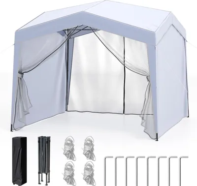 Produktbild von GOPLUS 3 x 3 m Pop-up Pavillon, Faltpavillon mit abnehmbaren Seitenwänden & Netzen, Faltbarer Gartenpavillon mit 8 Heringe & 4 Windseile, Weiß