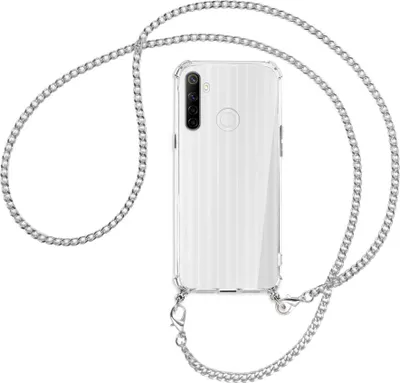 Produktbild von Handykette Backcover-Schutzhülle mit Band (Metall silberfarben) für Realme C3 - silberfarbene Kette
