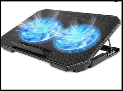 Image de Support de refroidissement pour ordinateur portable à hauteur réglable, avec deux ventilateurs, refroidissement silencieux, deux ports USB, pour ordinateurs portables de 12 à 15,6 pouces