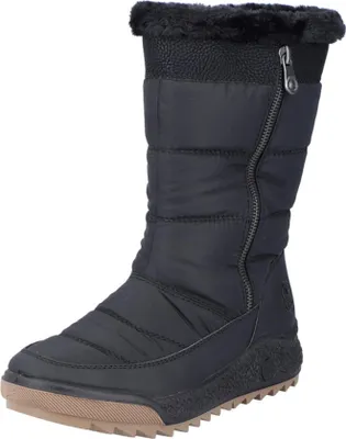 A black winter boot.