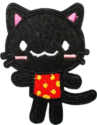 Produktbild von Katze Kawaii kindlich Tuch rot Bügelbild Aufnäher Aufbügler Miniblings 77x50mm