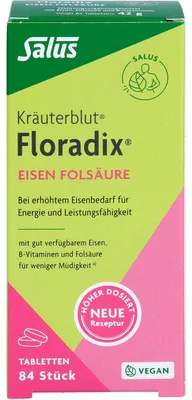 Produktbild von Salus Kräuterblut Floradix Tabletten mit Eisen und Folsäure für Energie und Leistungsfähigkeit, 84 St. Tabletten
