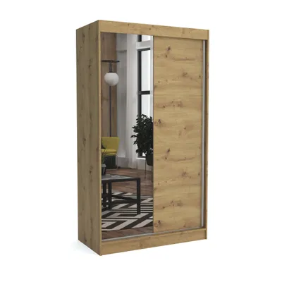 Produktbild von Brent - Kleiderschrank mit Spiegel Tom, Schlafzimmerschrank mit 1 Kleiderstange und Einlegeböden für Kleidung, 120x215x60 cm, Artisan Eiche