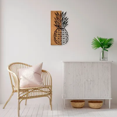 Productafbeelding van Wallity, elegante wanddecoratie van hout en metaal, 30 x 58 cm, walnoot/zwart