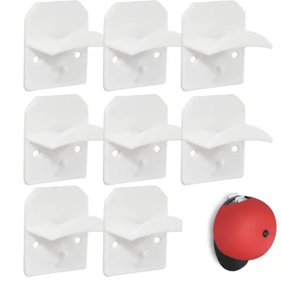 Produktbild von 8 Stück Mützen-Organizer - Mützenaufbewahrung - Zur Wandmontage – Selbstklebend - Für Mützen, Kopfhörer, Schals, Taschen, Schlüsselanhänger - Weiß