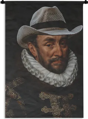 Produktbild von MuchoWow® Wandteppich Wandbehang Wilhelm von Oranien - Adriaen Thomasz - Cowboyhut 120x180 cm Tapisserie Dekoration Wandtuch - Schlafzimmer - Dekorationen für das Haus