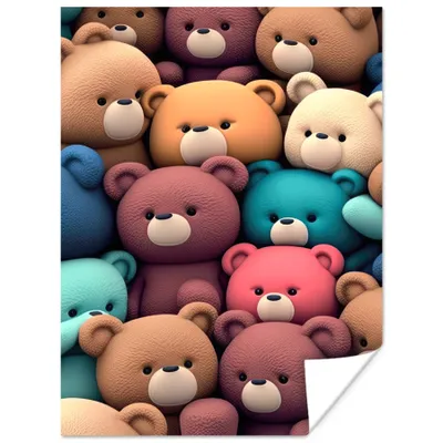 Produktbild von MuchoWow® Poster Teddybär - Stofftier - Rosa - Blau - Braun - Kind 120x160 cm - Wandbilder