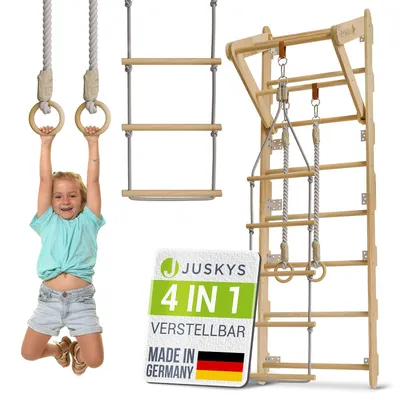 Produktbild von Juskys Sprossenwand für Kinder - Indoor Klettergerüst mit Turnringen und Strickleiter