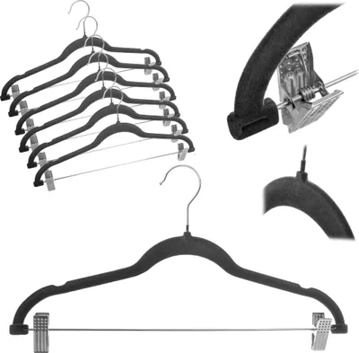 Image de KADAX Cintre à vêtements, floqué, 6 pièces, avec crochets en inox, pour penderie, chemise, costume, pantalon, jupe, cintre pour costume avec surface antidérapante