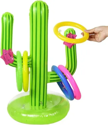 Produktbild von Aufblasbarer Kaktus mit 4 bunten Ringen, Outdoor & Pool Wurfspiel, lustiges Sommerspiel für Pool, Garten und Strand