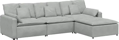 Zdjęcie produktu dla vidaXL Sofa modułowa z podnóżkiem i poduszkami jasnoszara