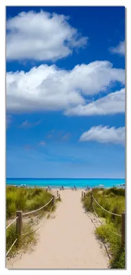 Produktbild von Wallario selbstklebende Türtapete 93 x 205 cm mit Schutzlaminat - Sandweg zum blauen Meer mit blauem Himmel