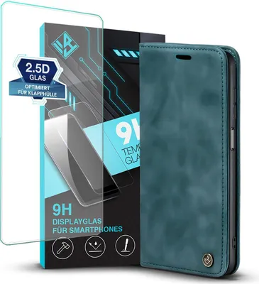 Produktbild von Handy Hülle für Samsung Galaxy A23 5G mit 9H Displayglas Klapphülle Bookcase Flip Cover Handy Tasche Etui Farbe: Petrol