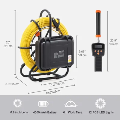 Productafbeelding van Pijpinspectiecamera - Rioolcamera - Leidingscanner - Inspectie-endoscoop - Waterdicht IP68 - 9 inch HD Scherm