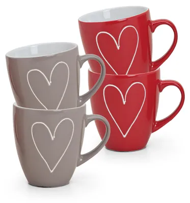Produktbild von Grosse Kaffeetassen 4er Set Landhaus-Stil einfarbig Herzen Liebe