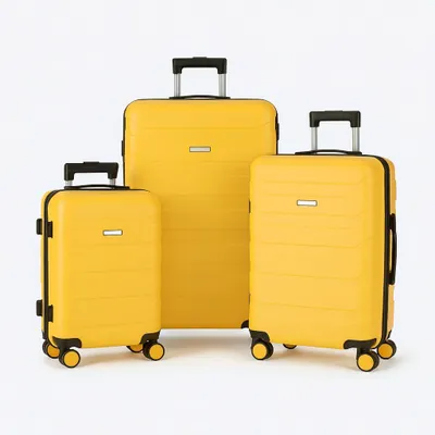 Obrázok produktu pre OMNA | Sada kufrov 3 v 1 na kolieskach - Žltá - Ľahký a robustný - Pevný kufor ABS 94L + 63L + 40L