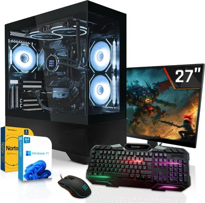 Produktbild von SYSTEMTREFF Gamer Komplett PC - Core Ultra 7 270K Plus - AMD Radeon RX 9060 XT 16GB - 16GB DDR5 - 1TB NVMe - 27 Zoll Monitor - Windows 11 Pro - Desktop
