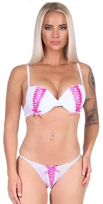 Produktbild von Damen Dessous Set Bügel BH Slip Push-Up String-Tanga Unterwäsche Pink 70 Cup B