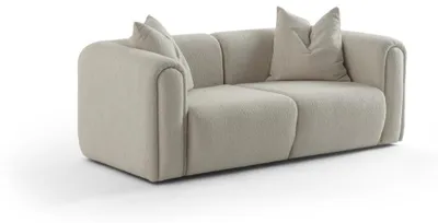 Zdjęcie produktu dla Elegancka beżowa sofa 3-osobowa z tkaniny z drewnianą ramą