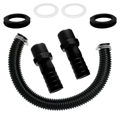 Produktbild von Verbindungsset für Regentonnen, mit 50 cm Schlauch, 2 Schlauchstutzen 25 mm Durchmesser und Kontermuttern, für Wassertanks und Regenwassertonnen