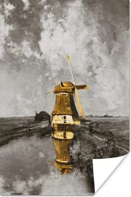 Produktbild von MuchoWow® Poster Mühle an einem Polderkanal - Gabriel - Gold 40x60 cm - Plakate für die Wand - Poster Babyzimmer