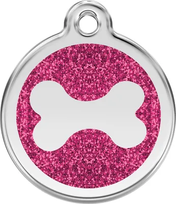 Image de Médaille pour chien RedDingo avec gravure personnalisée, os pailleté rose vif, taille : M