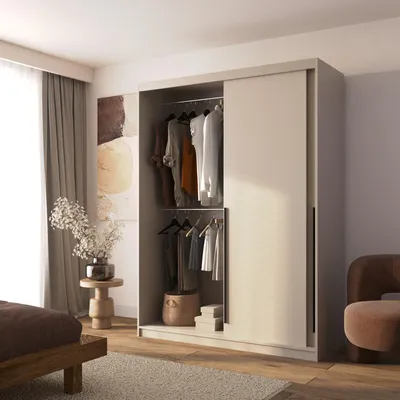 Produktbild von Kleiderschrank Kaschmir 160 cm mit Spiegel und Schubladen Schiebetüren ADAPTE Modern