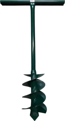 A green auger for digging holes in the ground.