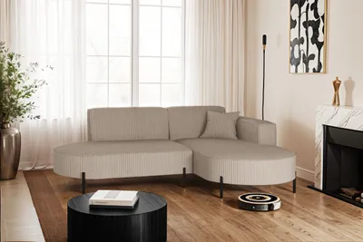 Image de Canapé d'angle, canapé en L Designer Modena Pur Tissu Poso Beige Foncé Droite