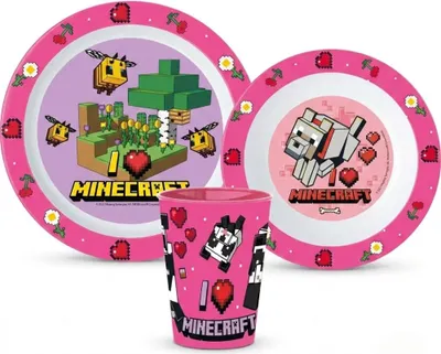 Produktbild von Minecraft Creeper Kinder Geschirr-Set 3 teilig Becher Teller Schüssel